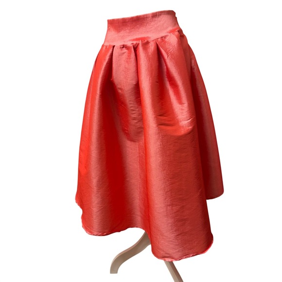 Touch Me Coral Pink High Low Skirt Pleated Tie Waist A-Line Formal Party Sz M - Picture 2 of 10